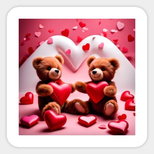 Teddy celebrating Valentines day, randome floating love hearts Sticker